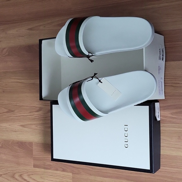 NWT Gucci Men's Signature Stripe Slide Sandals Sz 14 - Picture 7 of 11